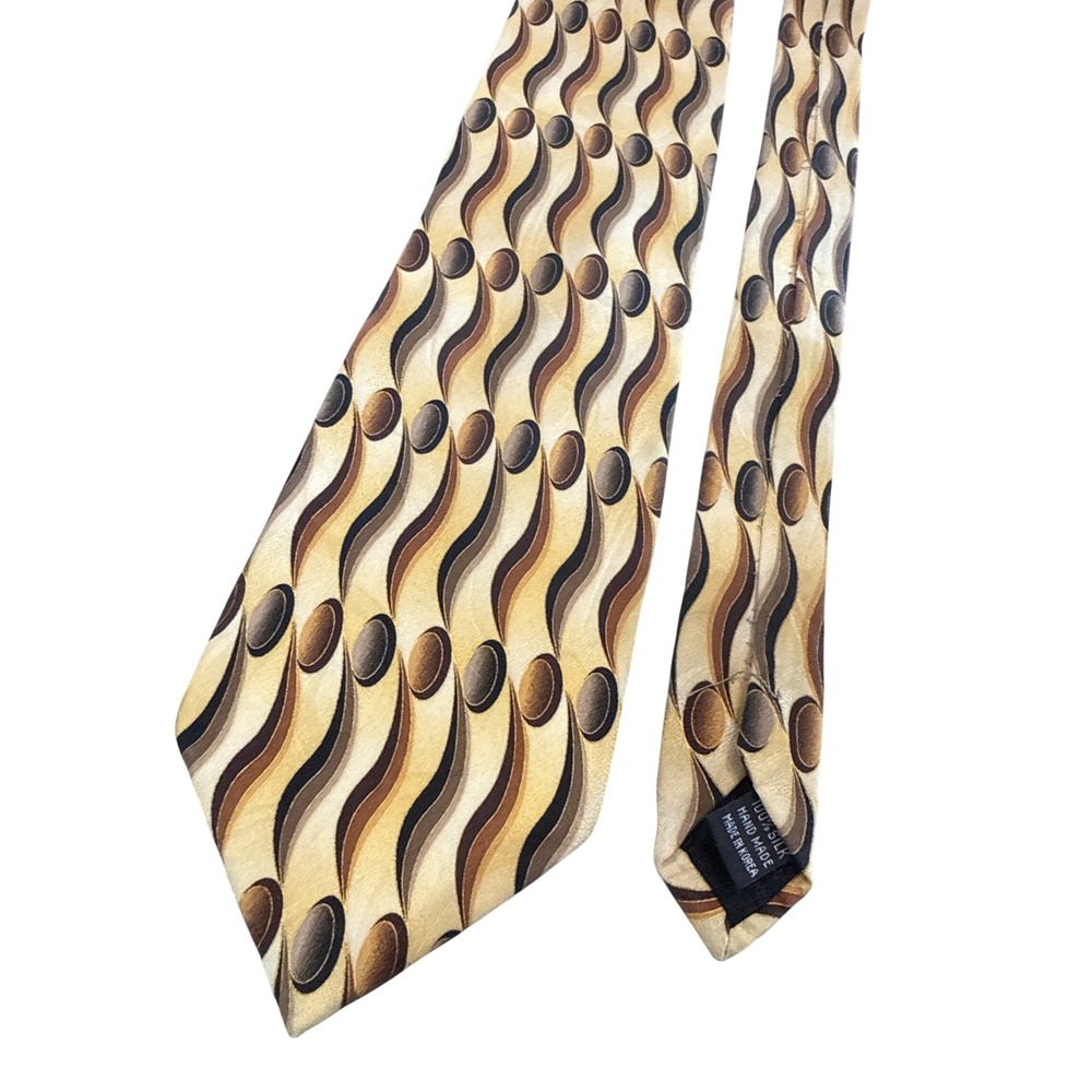 Vintage Dino Bassi Brown/Tan Groovy Silk Tie Fall Colors